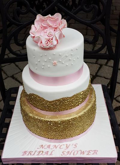 White with Gold Sequins Bridal shower cake - Cake by Enza - Sweet-E