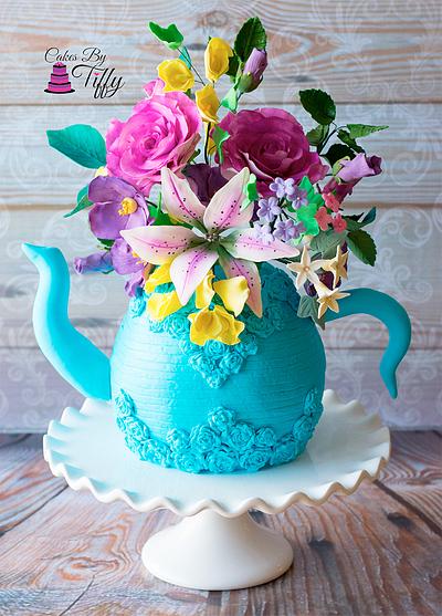 Spring Teapot Flower Cake - Cake by Cakesbytiffy
