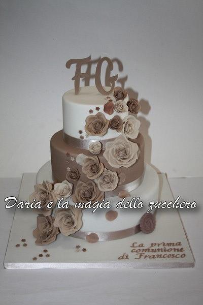 Firt communion cake with roses - Cake by Daria Albanese