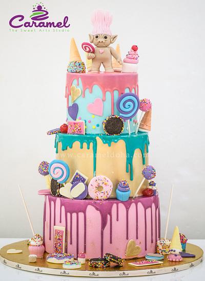 Trolls Themed Drip Cake - Cake by Caramel Doha