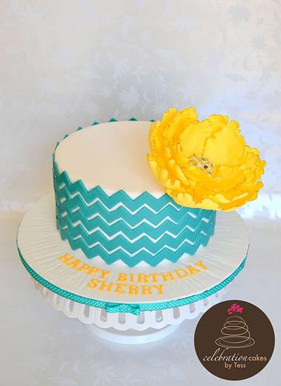 Chevron Stripes and Flower - Cake by Maria