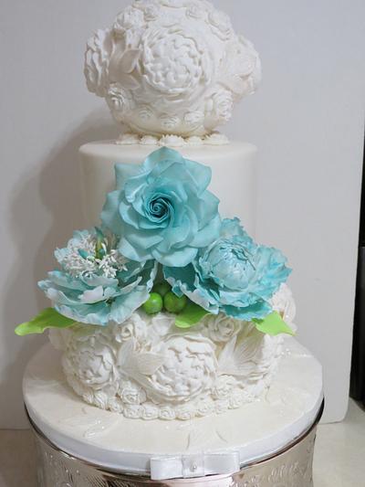 Aqua and Lime Green Wedding - Cake by Nancy T W.