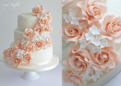 Blush Rose Cascade Wedding Cake - Cake by Sugar Ruffles