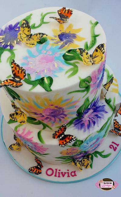 Hand-Painted Butterfly Garden - Cake by Jerri