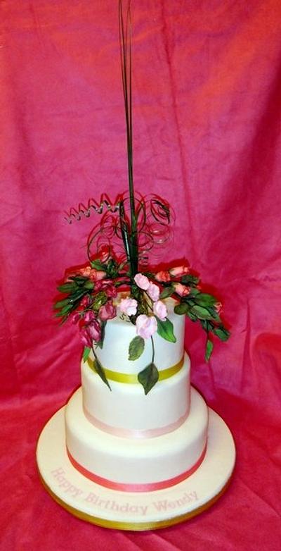 70th Birthday Cake with Sugarcraft Flowers - Cake by Carol Vaughan