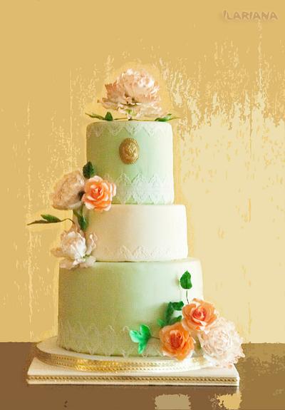 Vintage wedding cake with roses and peonies - Cake by Todorka Nikolaeva