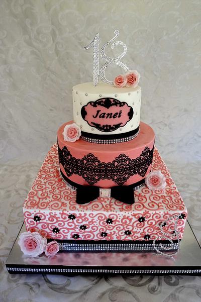 Black, Pink and White  - Cake by Custom Cakes by Ann Marie