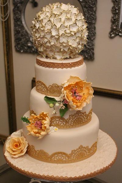 Peach and Gold Flower Ball - Cake by Cherub Couture Cakes