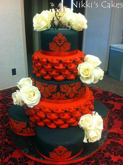Red and Black Damask Wedding Cake - Cake by Nikki Belleperche