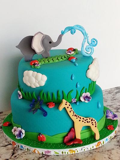 Elephant Spouting Water/Giraffe Baby Shower Cake - Cake by Enza - Sweet-E