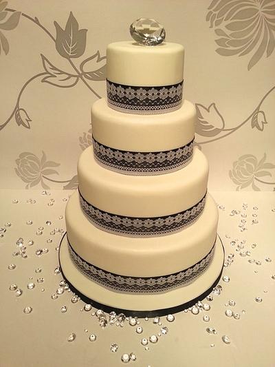 Diamante & Black Lace Wedding Tower  - Cake by Littlecakey