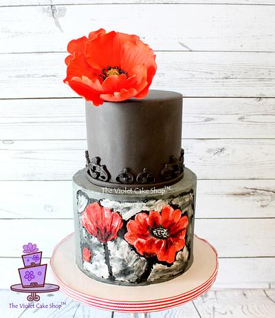 2D Buttercream PAINTED & 3D Gumpaste POPPY - Art Inspired Cake - Cake by Violet - The Violet Cake Shop™