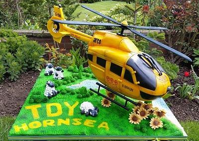 Yorkshire Air Ambulance TDY  Helicopter Cake - Cake by The Secret Cake Lady