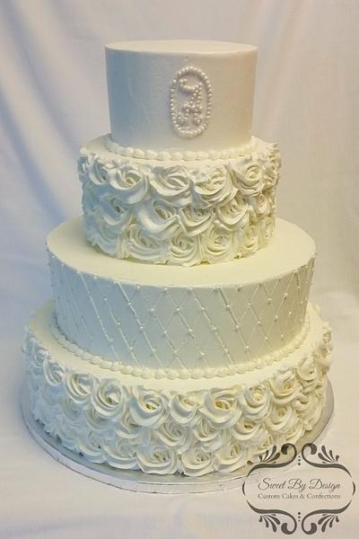 Buttercream Rosette and Quilt Wedding Cake - Cake by SweetByDesign