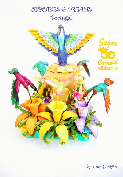 HUMMINGBIRD CARNIVAL CAKE - CARNAVAL BEIJA-FLOR - Sugar Carnival Collaboration 2015 - Cake by Ana Remígio - CUPCAKES & DREAMS Portugal