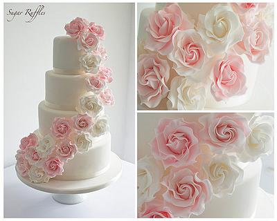 Pink Rose Cascade Wedding Cake - Cake by Sugar Ruffles