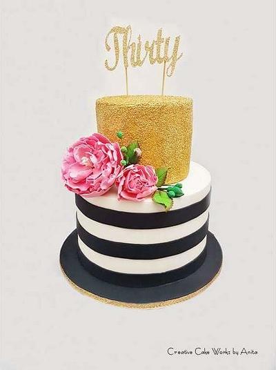 Black & White Stripe Gold Confetti Cake - Cake by Chuckles