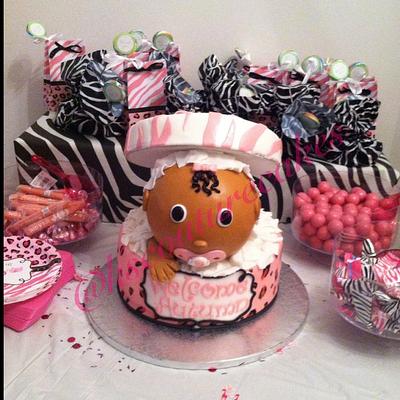Pink Safari theme Baby in Gift Box - Cake by K & S Couturecakes
