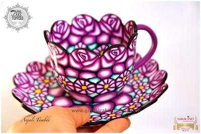 Patterned Tea Cup and Saucer - Cake by GlobalCakeToppers