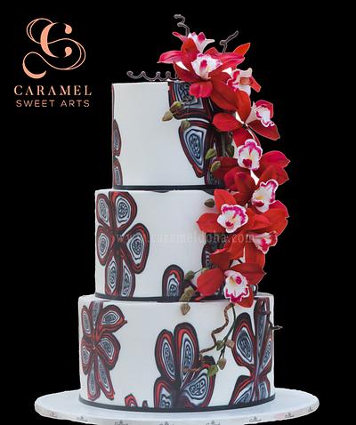 Cochineal Red inspired Oriental Floral Blast  - Cake by Caramel Doha