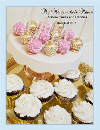 Gilded Strawberry Cake Pops and Cinnamon Roll Muffins with Cream Cheese Icing and 24K Gold Leafing - Cake by Janis