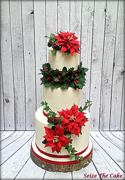 Poinsettias Christmas Cake - Cake by Seize The Cake