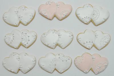 Romantic Wedding Double Hearts Cookies - Cake by Deema