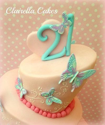 Topsy Turvy 21st Butterfly Cake  - Cake by Clairella Cakes 