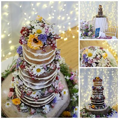 Naked Wedding Cake with wild flowers - Cake by Cherish Cakes by Katherine Edwards