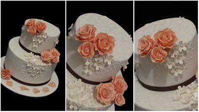 Wedding cake with roses and swirls - Cake by Veronika