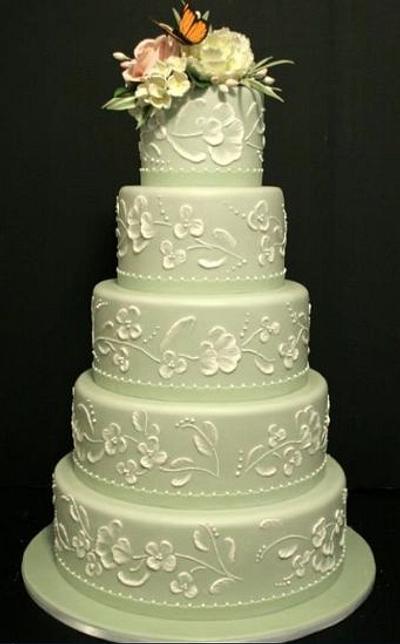 Buttercream Iced Wedding Cakes with Romantic Brush Embroidery - Cake by Leo Sciancalepore