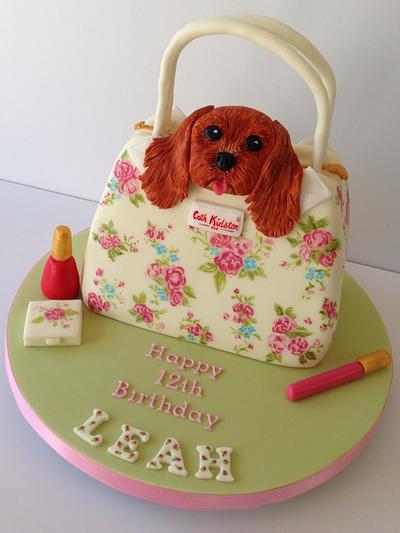 Cath Kidston bag cake with puppy - Cake by The Rosebud Cake Company