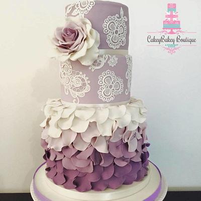 Purple Lace and ruffle wedding Cake - Cake by CakeyBakey Boutique