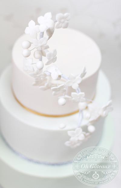 Three tier ombre cake with delicate stylised flowers to match a bridal headdress. - Cake by Oh Gateaux