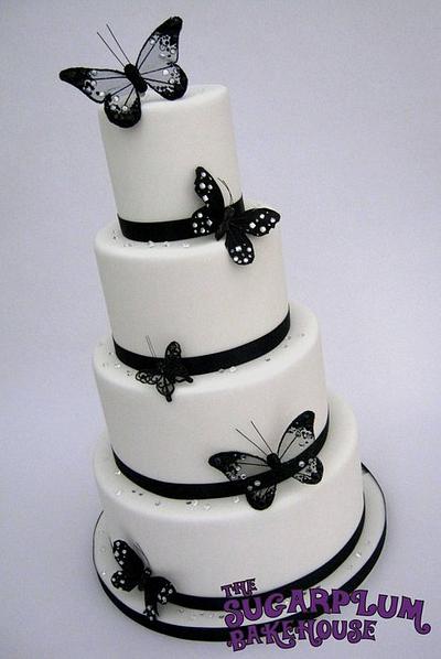4 Tier Black & White Butterfly Wedding Cake - Cake by Sam Harrison