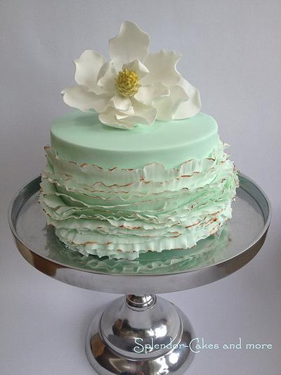 Magnolia and mint Ruffles à la Maggie Austin - Cake by Ellen Redmond@Splendor Cakes