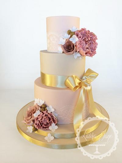 Blush and Gold Wedding Cake - Cake by Laura Davis