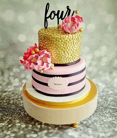 Glamorous  gold and pink cake - Cake by Ashel sandeep