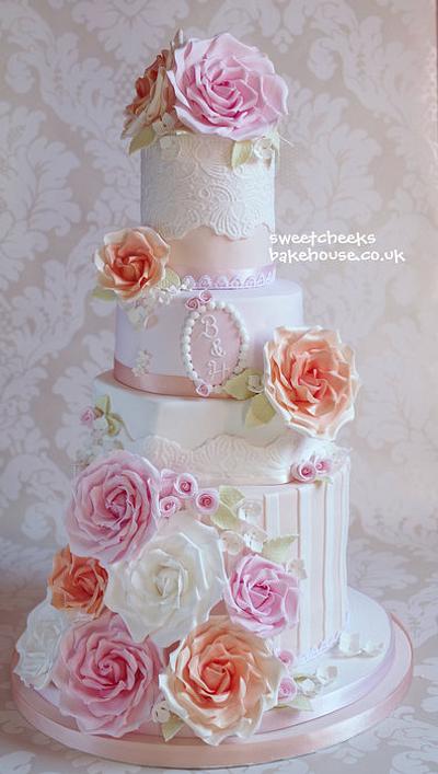 peach pink rose stripes - Cake by Hayley