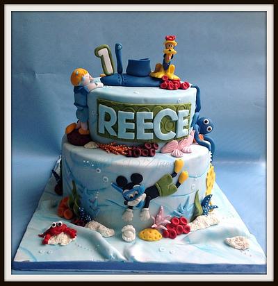 Underwater Mickey themed 1st Birthday cake  - Cake by LittleDzines