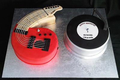 60th Guitar and record  - Cake by Cake Temptations (Julie Talbott)