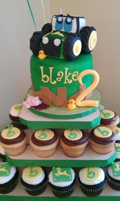 John deere tractor cupcake tower - Cake by Hot Mama's Cakes