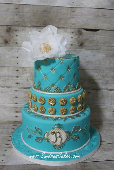 Elegant TIffany and Gold birthday cake - Cake by Sandrascakes