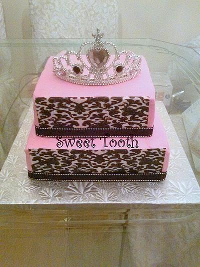 2 Tier Pink Damask Birthday Cake - Cake by Carsedra Glass