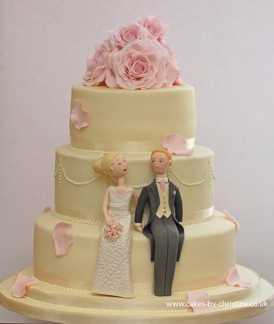Wedding cake with bride and groom toppers - Cake by Cakes by Christine