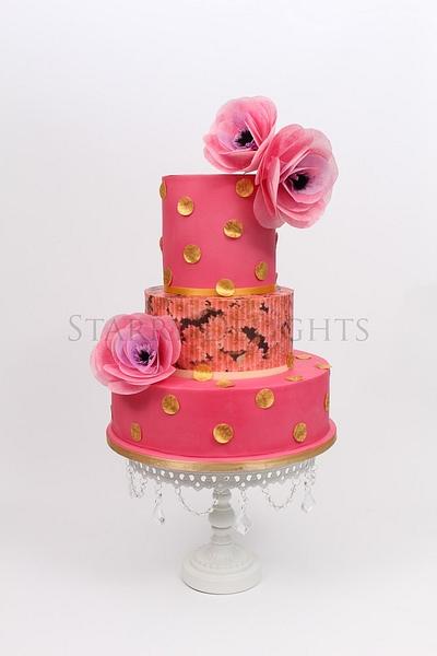 Wedding cake in pink and gold (wafer paper flower tutorial - Cake by Starry Delights