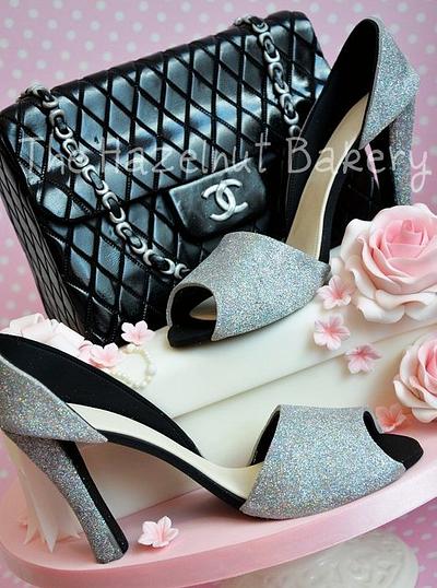 Sparkly shoes and Chanel handbag cake! - Cake by HazelnutBakery