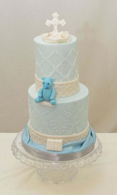  Blue and White Christening Cake - Cake by Sugarpixy