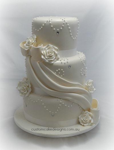 Bows & Roses Wedding Cake - Cake by Custom Cake Designs