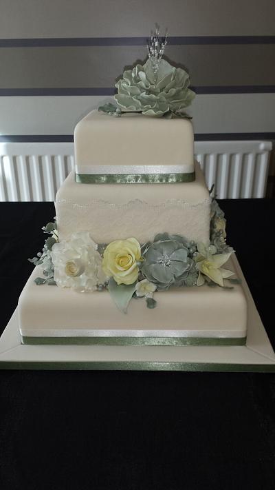 sage vintage wedding cake - Cake by Heathers Taylor Made Cakes